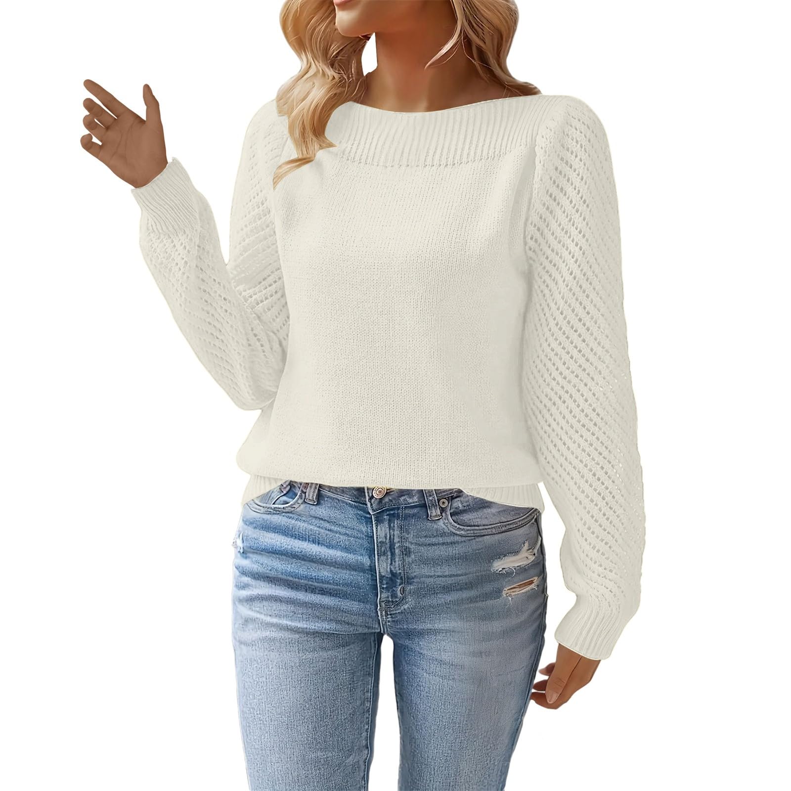 Womens Long Sleeve Sweaters 2025 Sexy Fashion Crochet Knit Pullover Tops Casual Trendy Fall Outfits Loose Fit Sweater