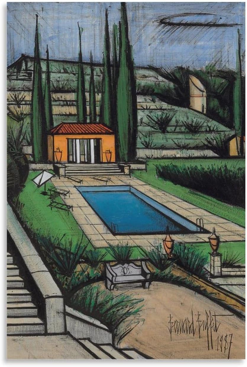 ZZYGGN GMGSW Pool And Stairs by Bernard Buffet Poster and Prints Vintage Wall Art Picture Bernard Buffet Canvas Painting for Office Decor 40x60cmx1 Frameless