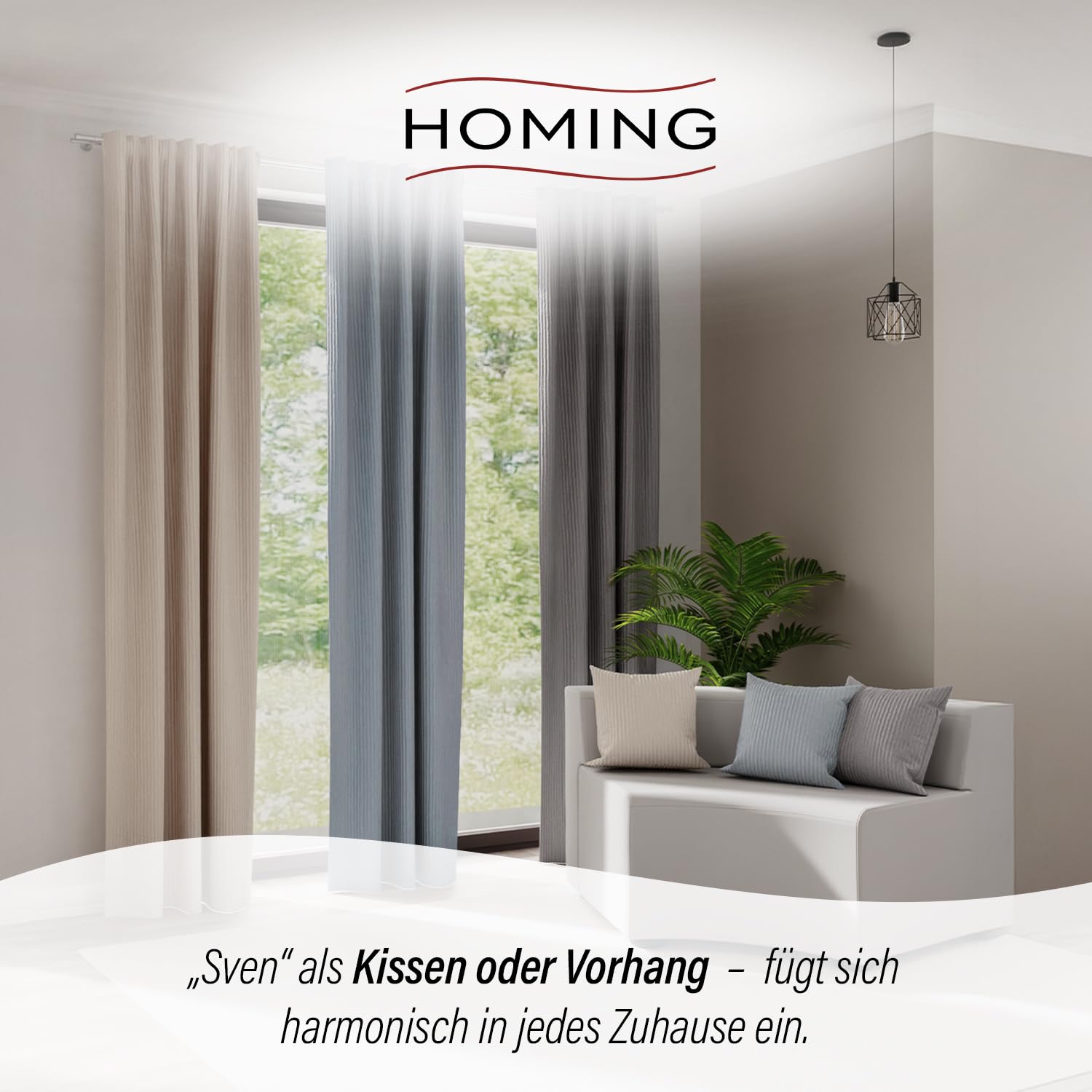 Homing Cord-Vorhang Sven Beige | Schlaufenvorhang inkl. Multifunktionsband | Blickdichter Vorhang Schlafzimmer & Wohnzimmer | Blickdicht mit verdeckten Schlaufen | 140x245 cm | 1 STK.