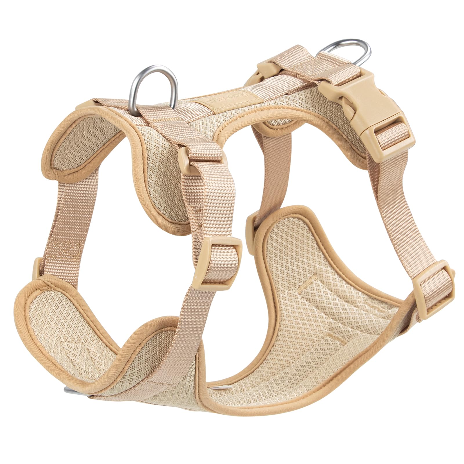 Wisedog Mesh Breathable Dog Harness: No Pull Harness with 3 Fast-Release Buckles Adjustable for Walking & Training for Small Medium Large Dogs (Sand Color, XS: Neck=10