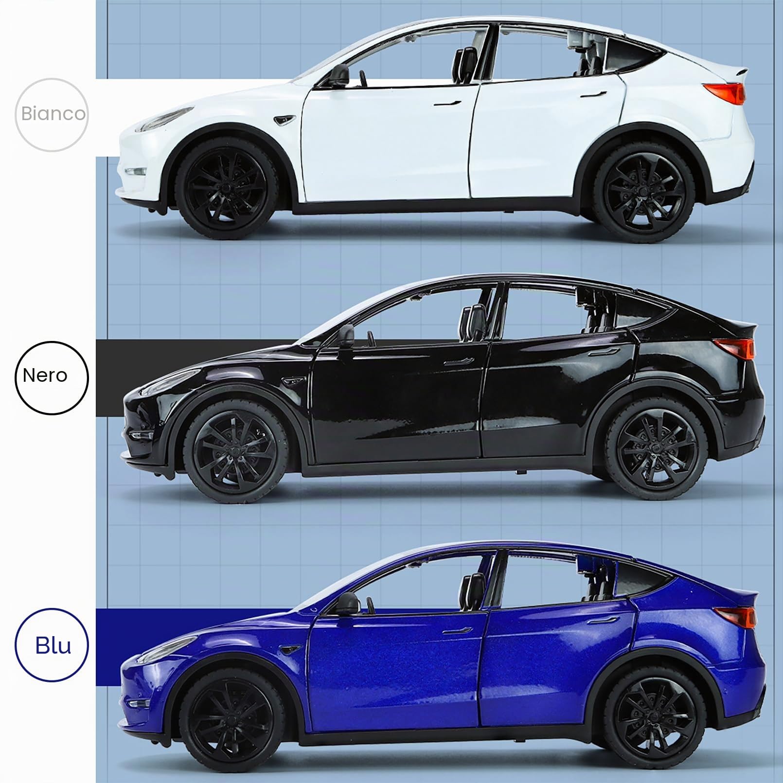 Tesla Model Y 1:32 Modellino Macchinina con Luce e Musica, Funzione Pull-Back, Lega Pressofusa, Ideale per Bambini dai 3 anni e Collezionisti (Bianco)