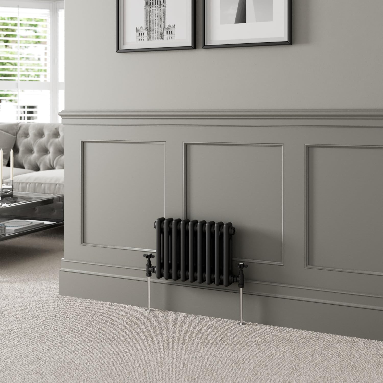 DuraTherm® 300 x 425mm Black Traditional Horizontal Designer Radiator Double Column Colosseum Cast Iron Style Central Heating Panel Radiators Rad — image 1