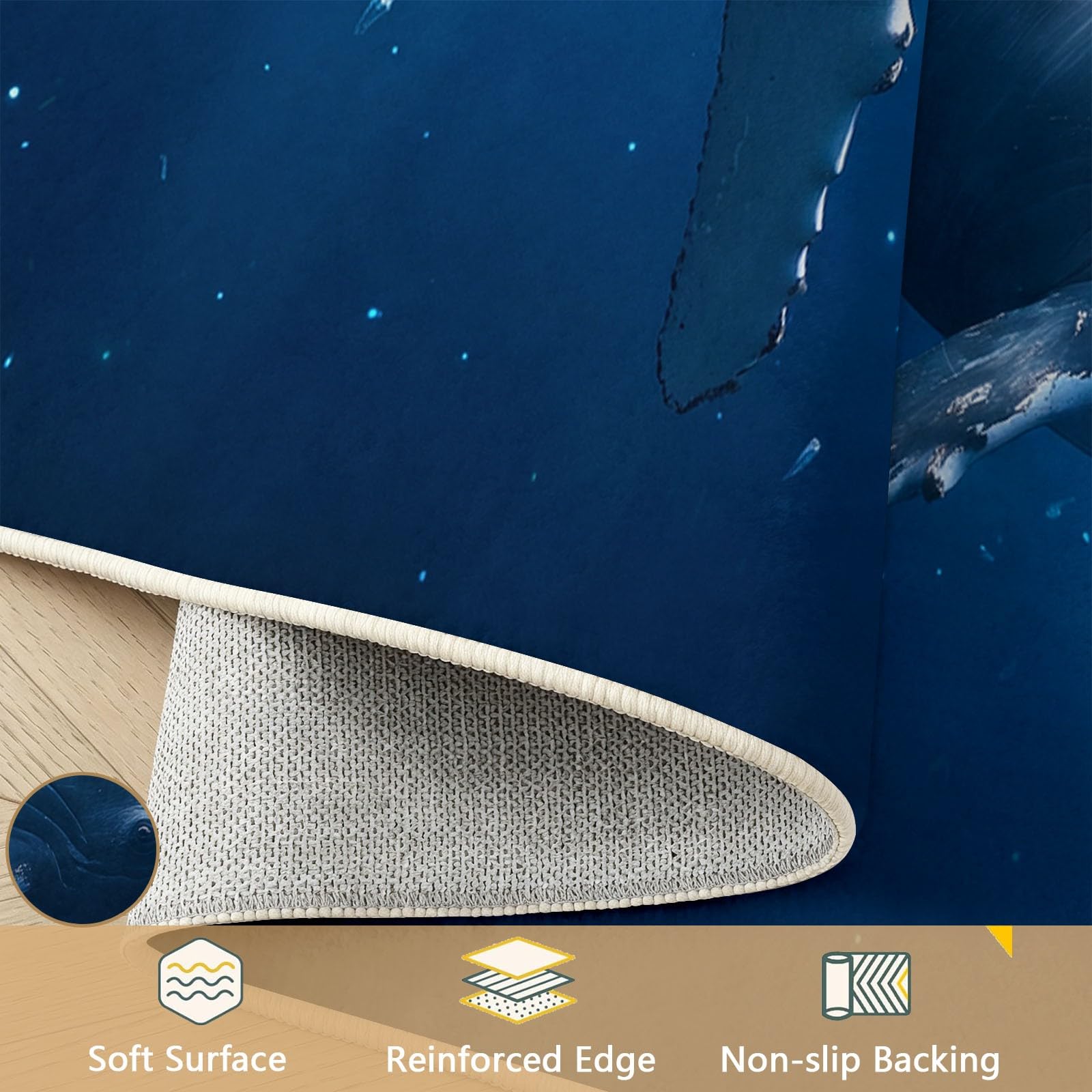 Générique Tapis pour Chambre Océan Photographie 140 x 200 cm, Tapis Antidérapant Océan Baleine Soleil Modèle, Poils Courts Doux Lavable Moquette Décoration pour Salon Chambre Cuisine et Couloir