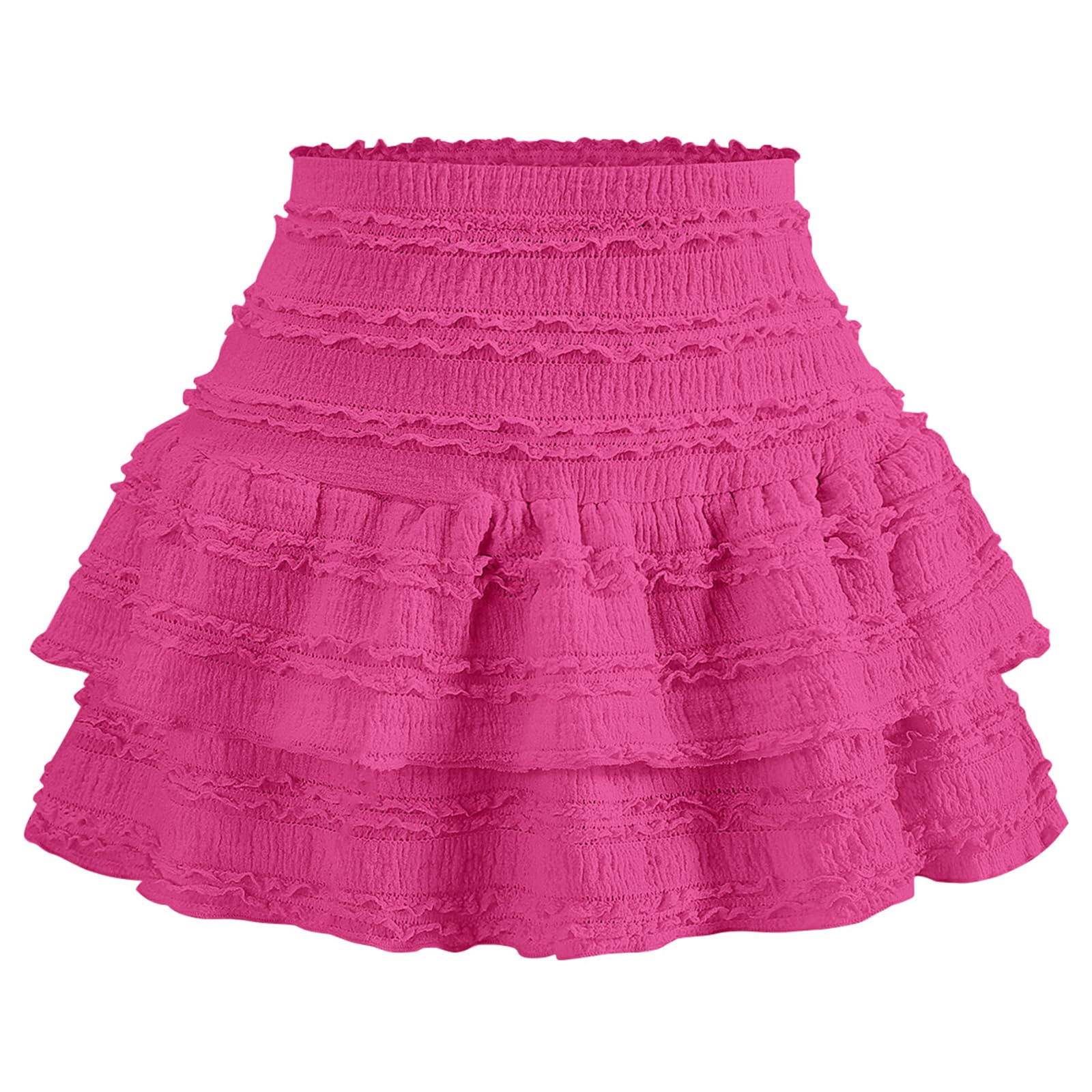 Women's Mini Ruffle Skirt Lace Pleated Layered Flared Flowy Tiered High Waist Short Skirt