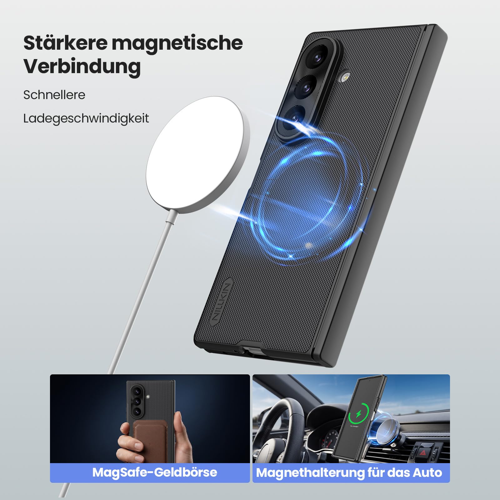 Nillkin für Samsung Galaxy Z Fold 8 Ultra Hülle, Kompatibel mit Magsafe, Scharnierschutz Slim Schutzhülle, Frosted Shield Fold Hart PC Anti-Kratz Dünn Handyhülle, Schwarz