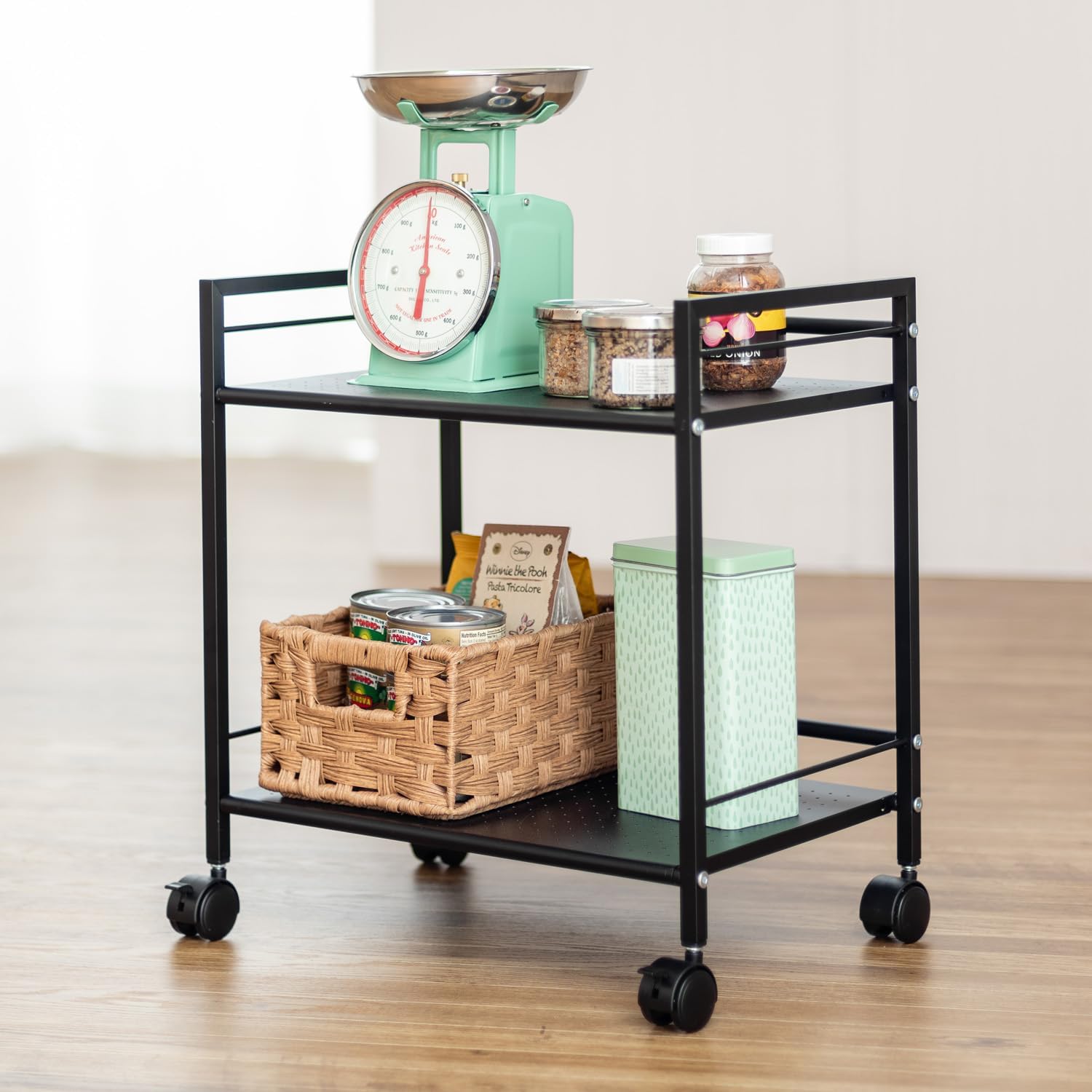 Doshisha GC-P46IV Punching Rack, 2 Tiers, Storage Wagon, Ivory Stopper, With Handle, Overall Load Capacity: 26.5 lbs (12 kg), Width 16.9 x Depth 11.6 x Height 18.5 inches (43 cm), Rice Cooker, Closet,