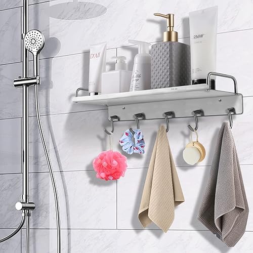 Miniatura 4 de WSTECHCO Soporte para especias de 16 pulgadas, organizador de utensilios de cocina, ollas y sartenes, estante colgante de 5 ganchos, estante de