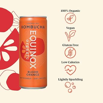 Equinox Kombucha Drink Blood Orange Real Fruit Kombucha Flavours (12 x 250ml) | Authentic Craft Kombucha Drink Brewed in UK with SCOBY, Green Tea & Raw Cane Sugar | No Sweeteners & 100% Natural