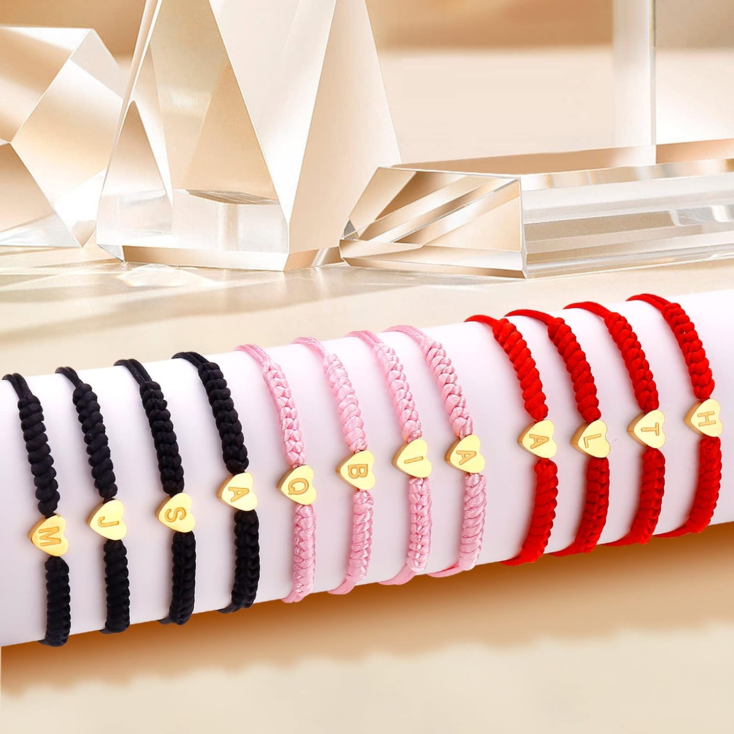 Dainty Gold Heart Love Charm Initial Bracelet Black Pink Red String Rope Letter Bracelet for Women Men Christmas Gift - Image 6