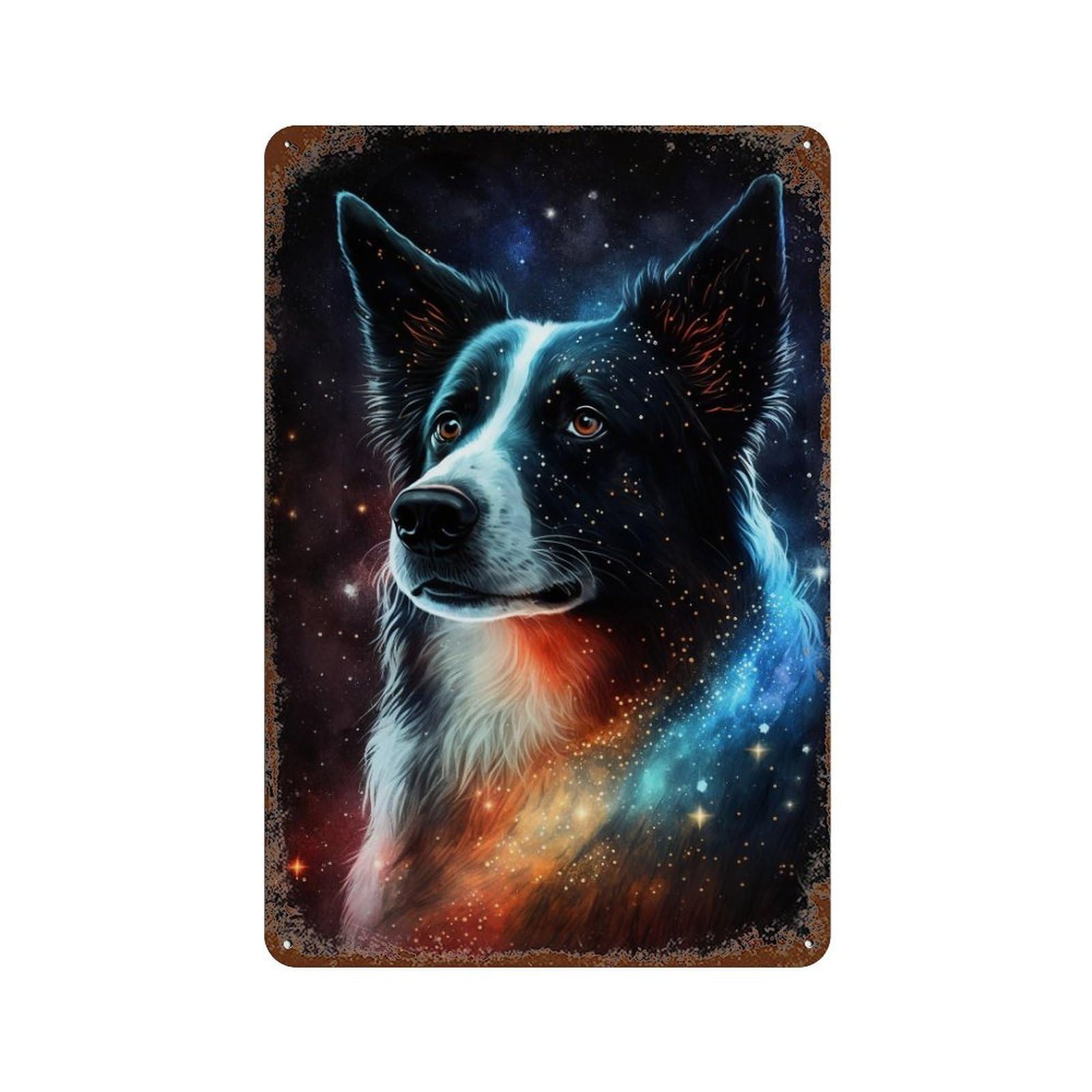 Rust Effect Galactic Canine Majesty Rusty Metal Tin Sign 11.8"x7.9", Industrial Home Decor for Living Room, Hallway And Home Decor