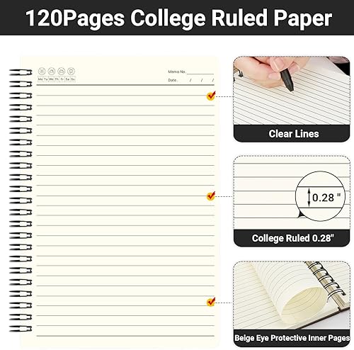 Miniatura 10 de EUSOAR - Cuaderno rayado A5 con espiral, tapa dura, para escritura, viajes, notas, diario, bocetos, para estudiantes, oficina, negocios, tapa roja,