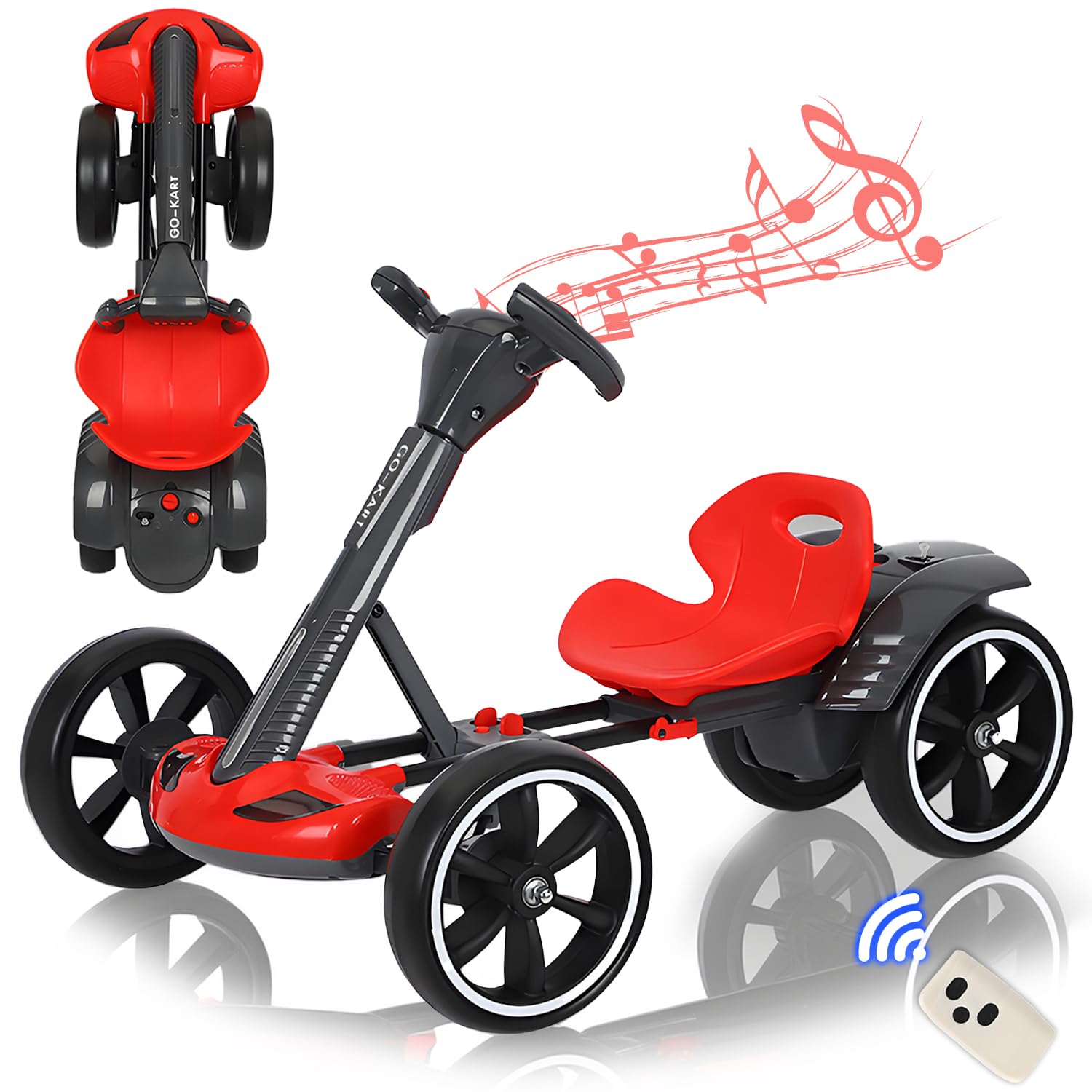 BEUDUOQI Electric Go Kart for Kids 3-12, Foldable Go Cart with Reversing Model, Pedal Go-Kart with Adjustable Seat & Music & Lights, 5 MPH Speed Drift Go Cart for Outdoor Indoor,Red,12V