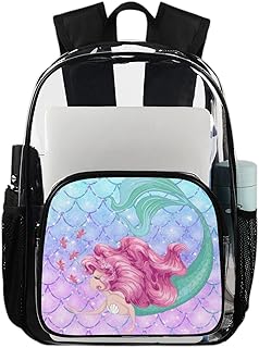 Mochila transparente de sereia para uso pesado, bonito escamas de peixe de sereia mochila transparente impermeável PVC mochila transparente com alça de ombro reforçada para escola, trabalho, viagens, Multicor