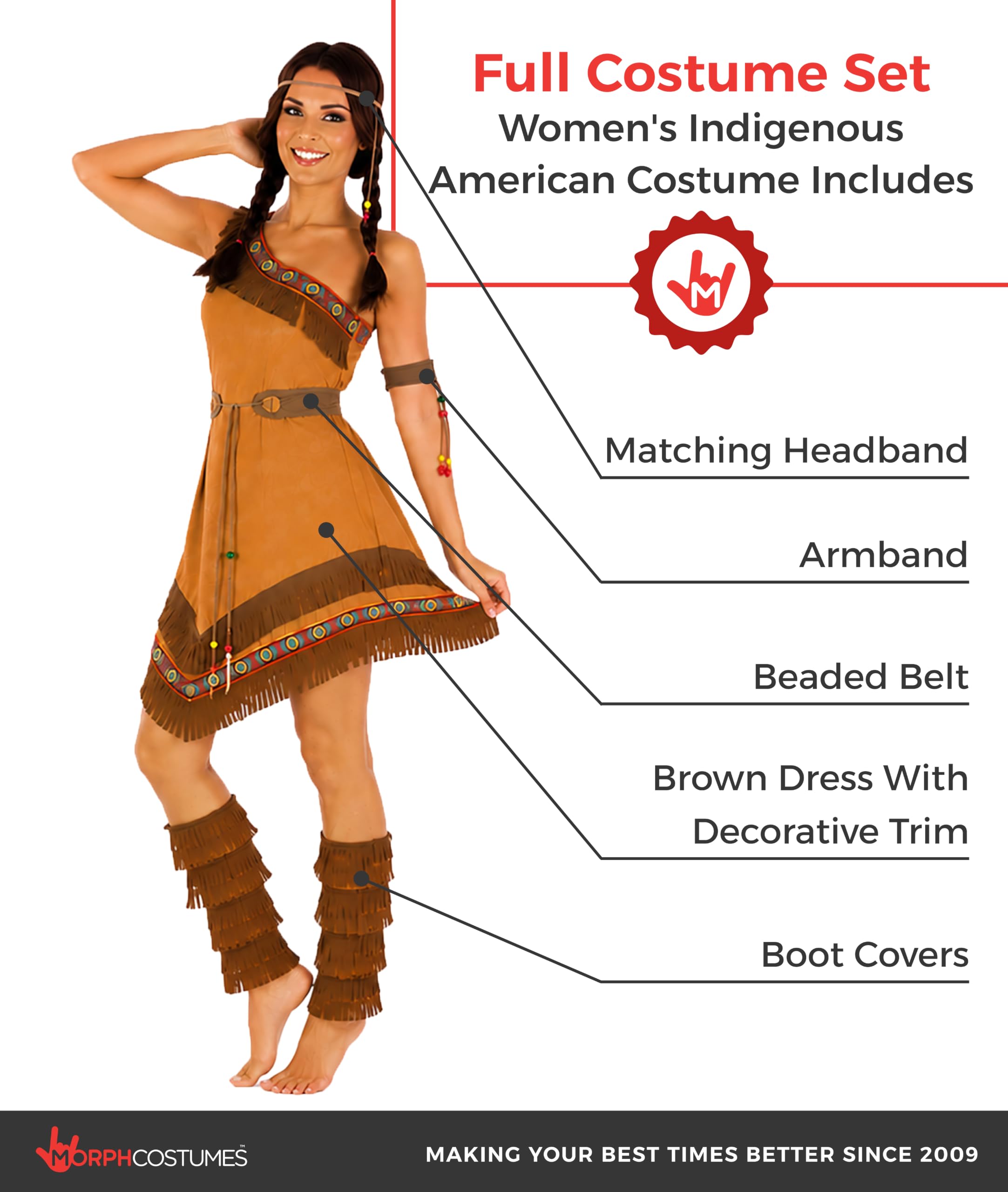Fun Shack Deguisement Indienne Femme, Costume Amerindien Halloween | Robe, Ceinture, Bandeau, Bracelet & Sur-Bottes, Look des Grandes Plaines, Parfait pour Halloween, Idéal pour se Déguiser