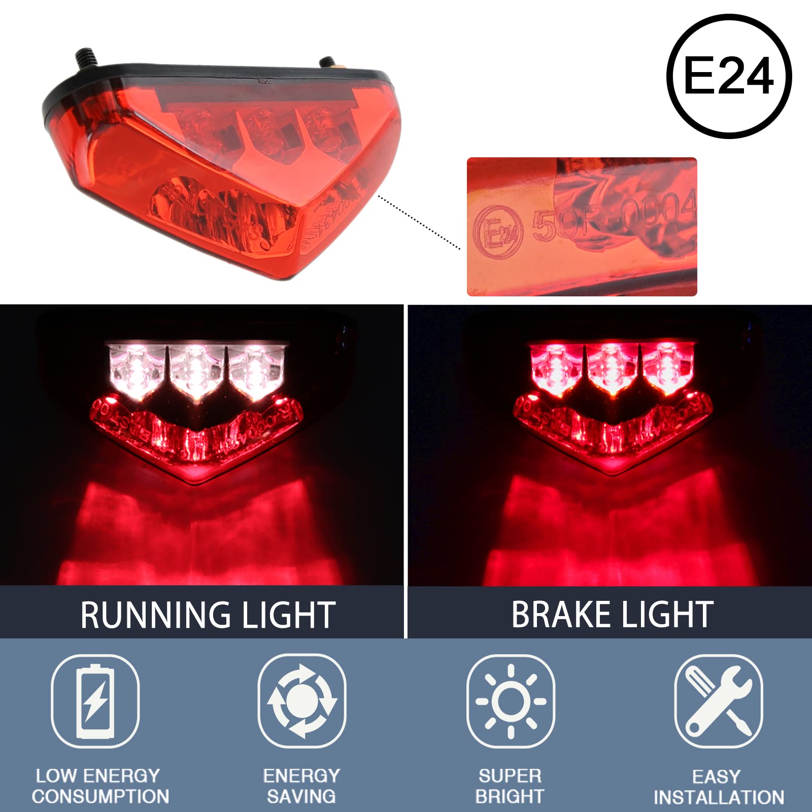 DREAMIZER Fanale posteriore del freno del motociclo, 12V 9 LED omologato E Moto Stop Running Fanale posteriore Fanale posteriore universale per moto ATV Dirt Bike Scooter.