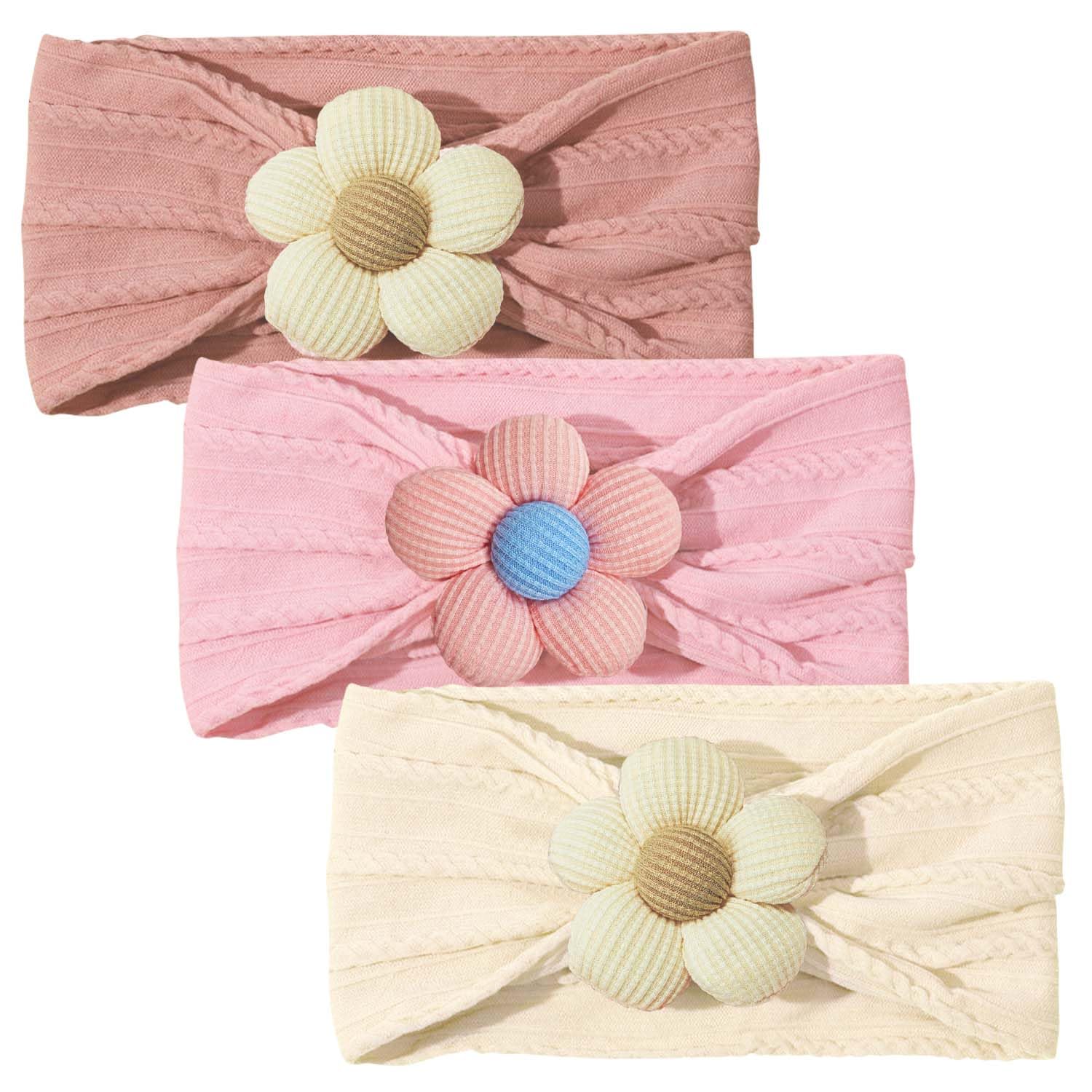 LECTNORE Baby Stirnbänder Blumen 3er Pack, Weiche Haarbänder für Neugeborene und Kleinkinder, Haarschmuck Mädchen (#11#14#15)