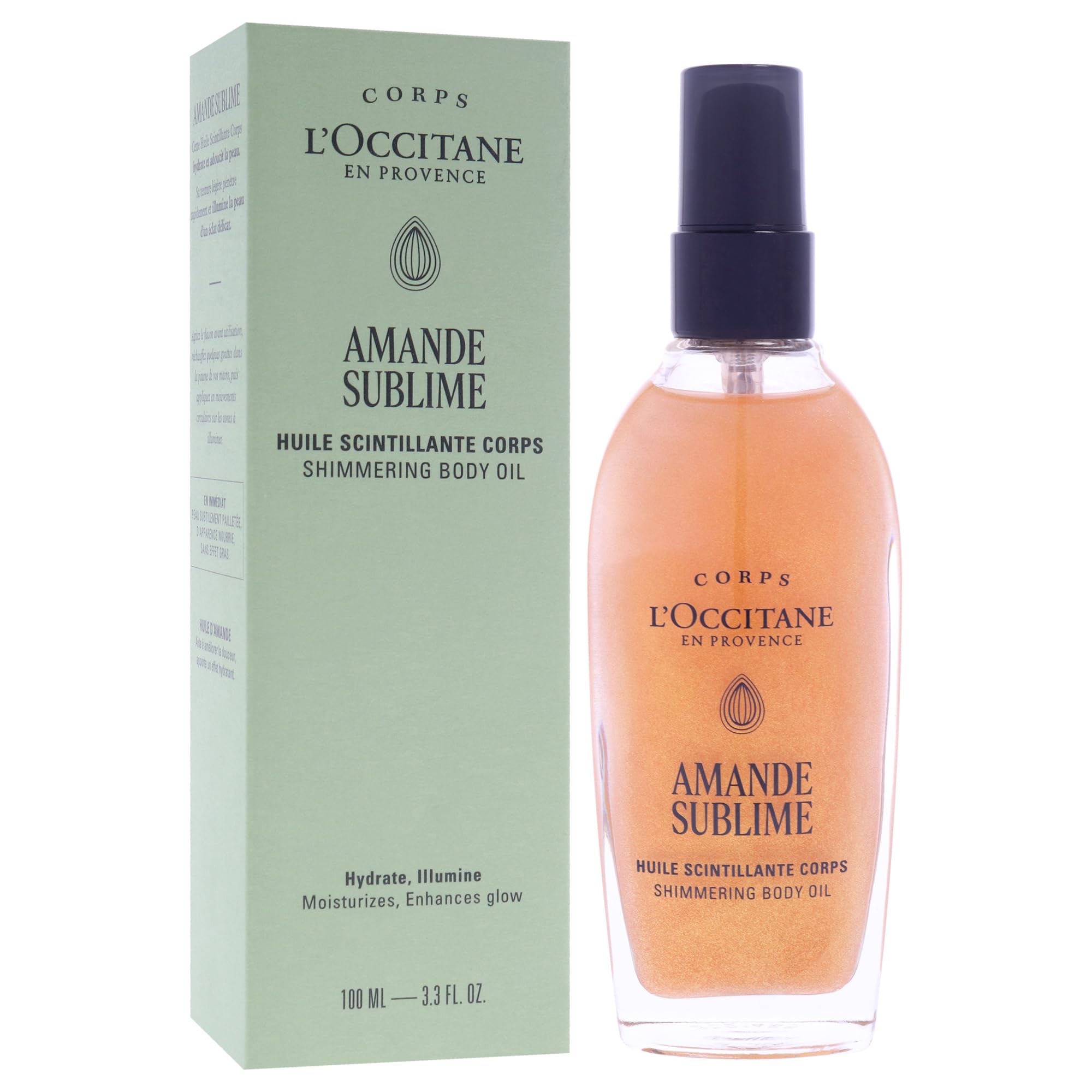 L'Occitane Badem Işıltılı Vücut Bakım Yağı, Altın Rengi Işıltı, Tatlı Badem Yağı İçeren Besleyici ve Nemlendirici, 100 ml