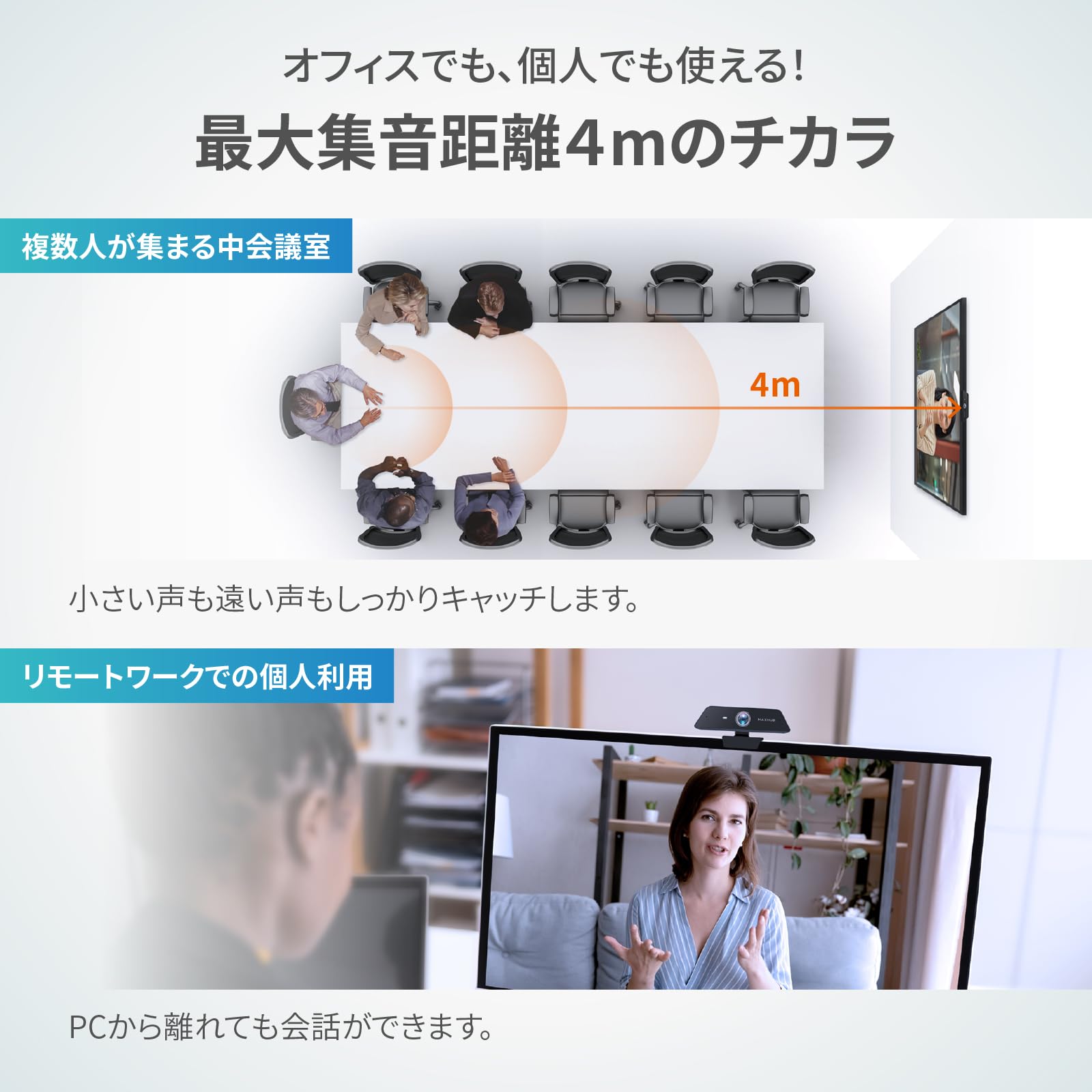 Amazon.co.jp: MAXHUB 4K Webカメラ (集音4mの高性能マイク内蔵) [3年