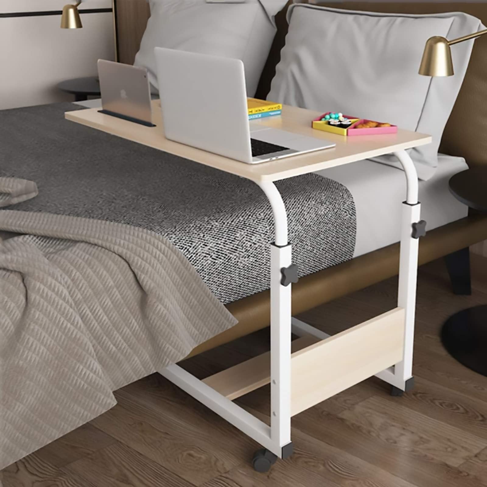 Tavolino da Letto, tavolini sopra Il Letto, scrivania per Laptop con Ruote, Tavolo da Pranzo Laterale Regolabile in Altezza, Tavolo Medico Mobile (Dimensioni: 80x40 cm)