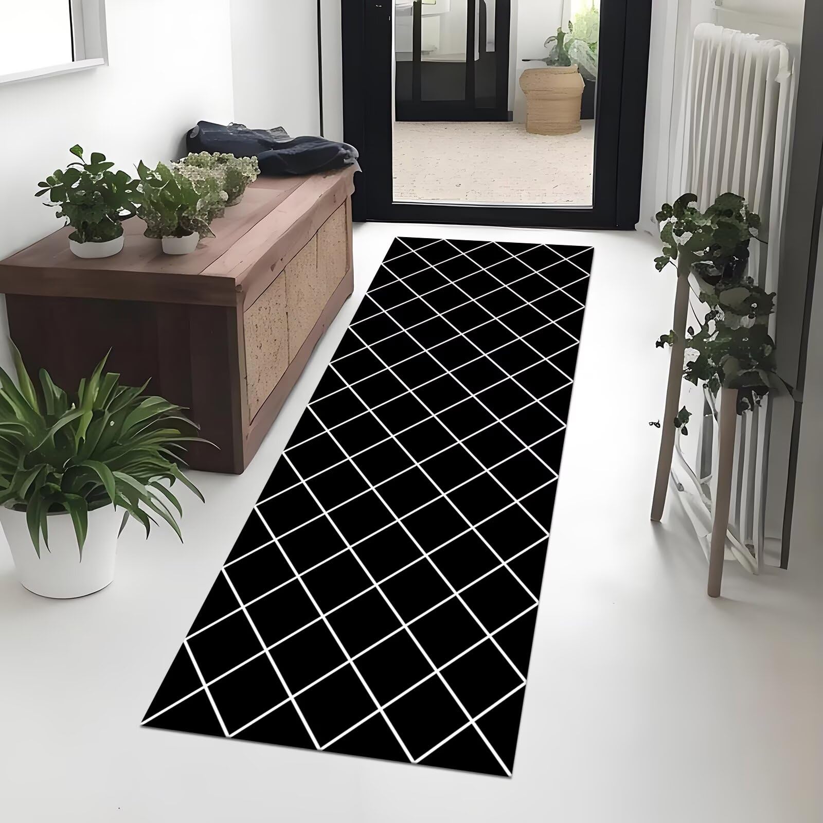 Tappeto Passatoia Cucina Lavabile Antiscivolo 50X200CM Tappetino Runner Moderno Tappeto Corridoio Nero Bianco Tappeto Runner per Salotto Camera da Letto Lavanderia Ingresso Interno