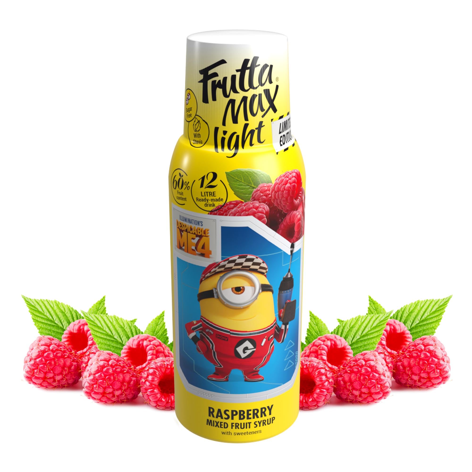 Light - Bajo en carbohidratos - Jarabe de fitness de FruttaMax | Azúcar Cero | con Stevia | 50-60% Contenido de Fruta 500ml (Minions Frambuesa - Light)