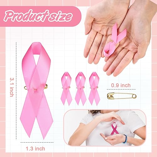 Miniatura 3 de Sratte 400 pines de solapa para concientización del cáncer de mama y pulseras de cinta rosa, 200 pulseras de goma, 200 pines de cinta rosa,