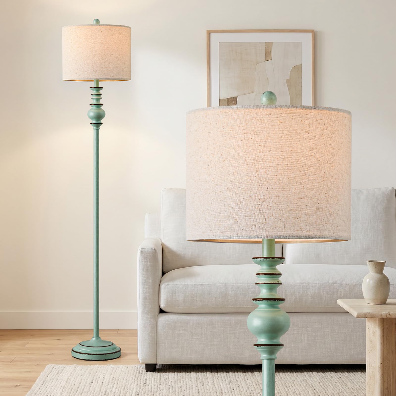 BOBOMOMO 64.25" Farmhouse Floor Lamp for Living Room, Tall Antique Blue Standing Lamp with Rotary Switch, Vintage Reading Lamp for Bedroom &amp; Nursery, Coastal Cottage Home Decor