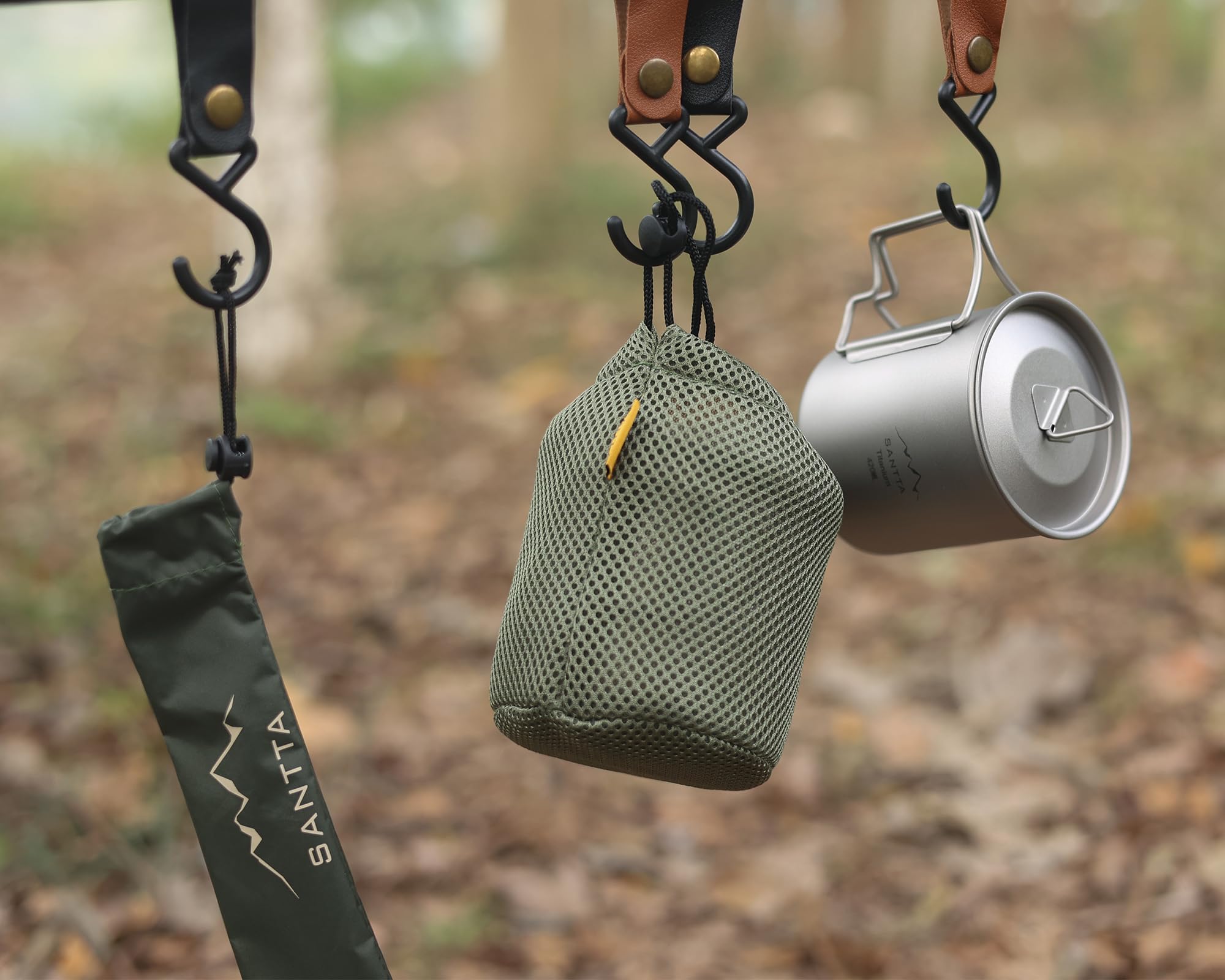 SANTTA Taza de campamento con tapa y bolsa, taza de titanio ultraligera de 550 ml con asa plegable, taza de camping