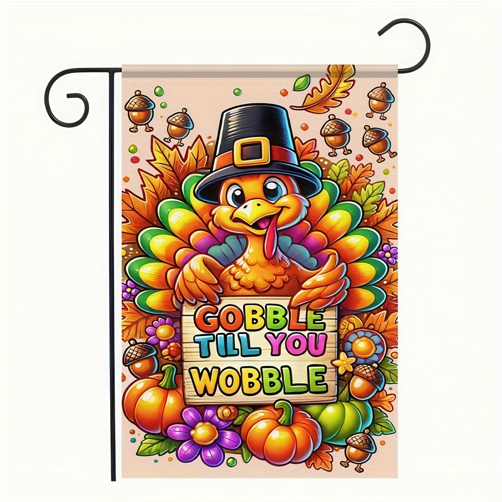 BlissYard Happy Thanksgiving Garden Flag 12 x 18 Thankful Harvest Holiday Thanksgiving Gobble Turkey Garden Flag Decorative Fall Autumn Pumpkin Flag Outdoor Decorative House Turkey Banner