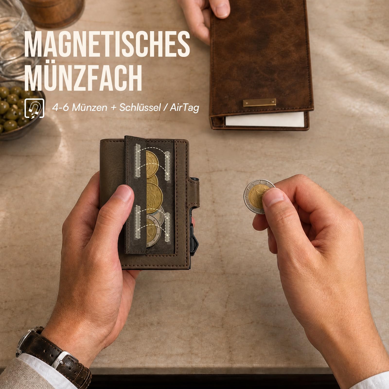 YESIIW Geldbörse Herren Slim RFID Blocking Kartenetui mit Münzfach - Schlankes Portmonee Herren mit Pop-Up Card Holder für 7–9 Karten & 2 Ausweis - Slim Wallet Geschenk für Weihnachten Geburtstag