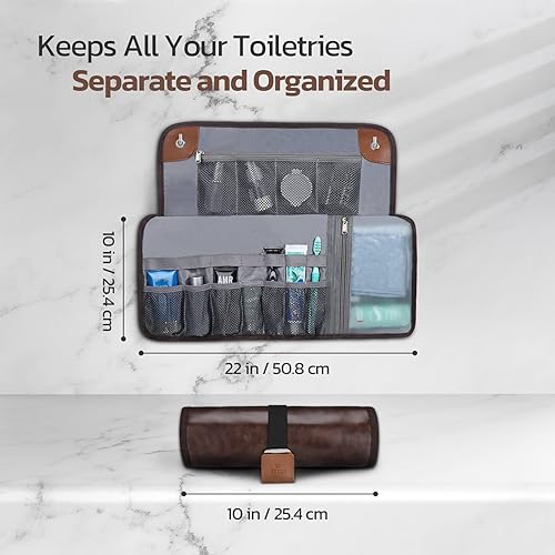 Miniatura 9 de Neceser de aseo para hombres, kit de dopp para viajes, organizador de rollos de baño resistente al agua para kit de afeitado, higiene, accesorios de