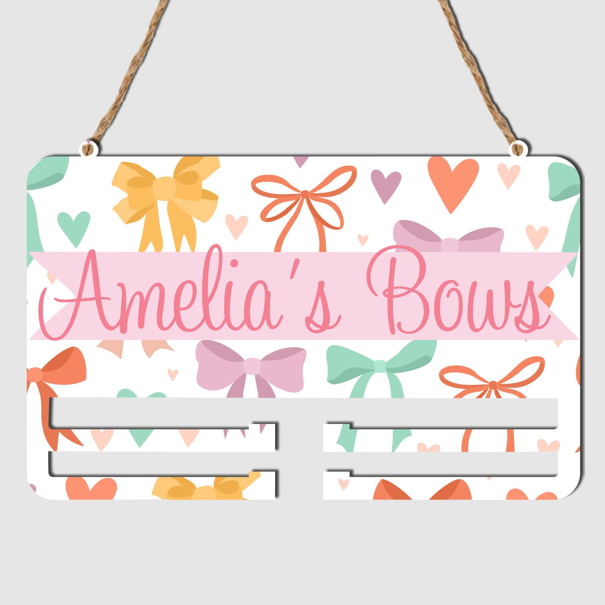 Pixie's Gifts Personalised Hair Bow Holder for Girls - Storage Rail for Girl's Bedroom Wall Decor - Great Gift for Girls who Love Hair Bows (Double Rail, Multi Coloured Bows)