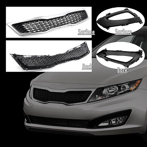 Miniatura 3 de MotorFansClub Rejilla superior de parachoques delantero + rejilla inferior con 1 par de cubiertas de bisel de lámpara antiniebla para Kia Optima