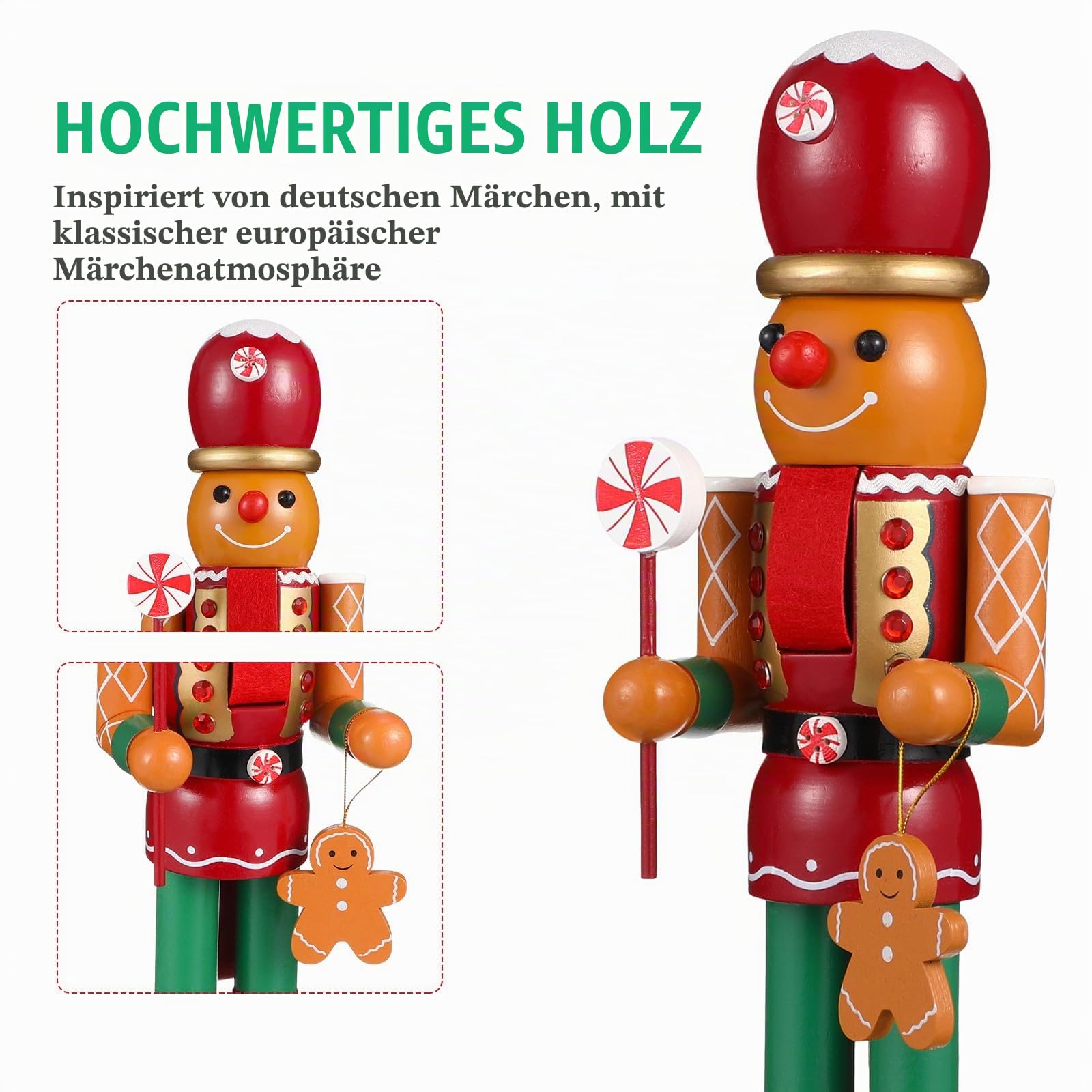 Hemobllo Nussknacker Figur Groß, 35 cm Lebkuchenmann aus Kunststoff mit Kochmütze – Weihnachtsdeko für Wohnzimmer & Festtisch – Geschenk für Familie & Freunde