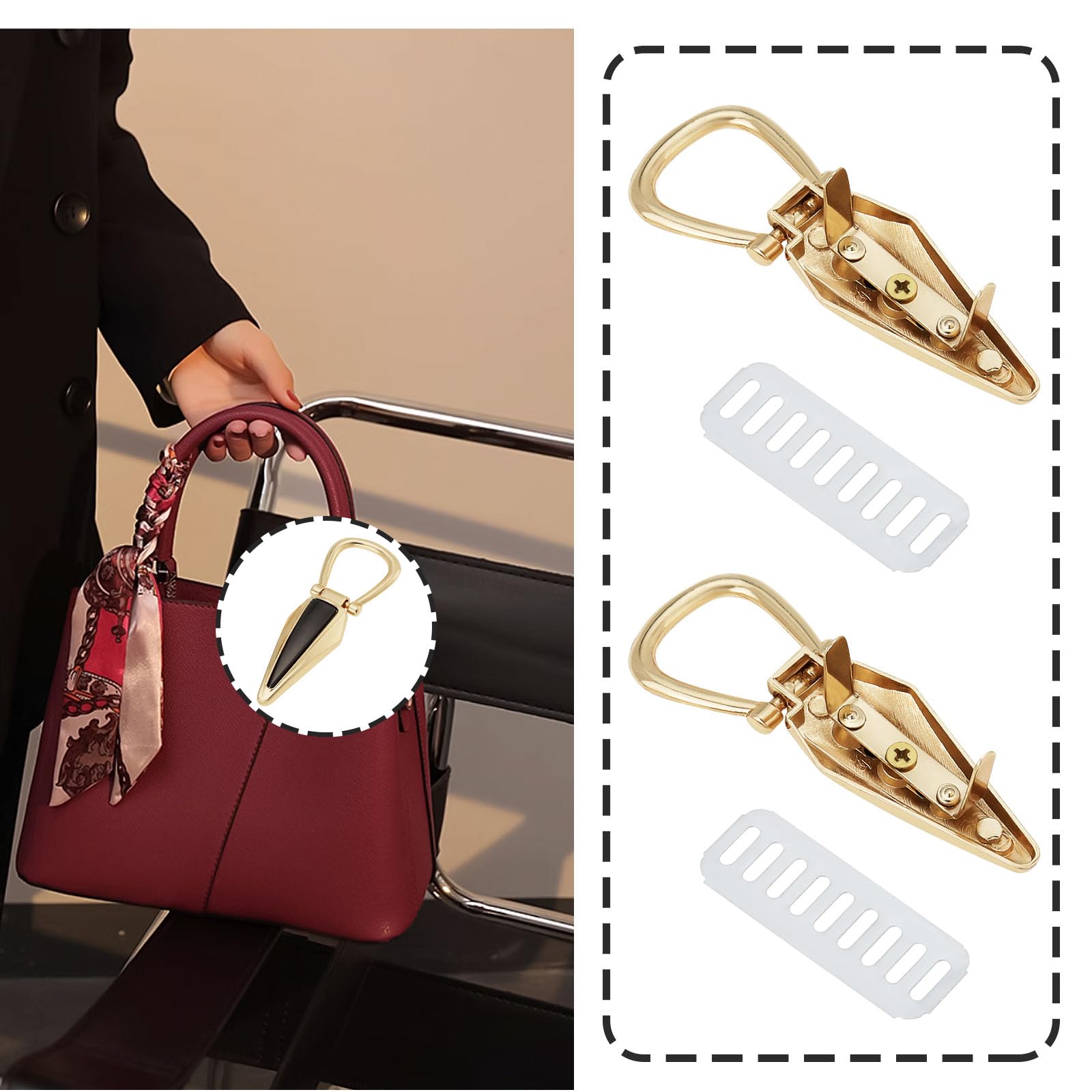 LT Easiyl 8PCS Metal Bag Chain Buckles with D Ring Washers 2 Styles Connector Buckle for DIY Purse Crossbody Shoulder Leather Craft Bag - Image 2