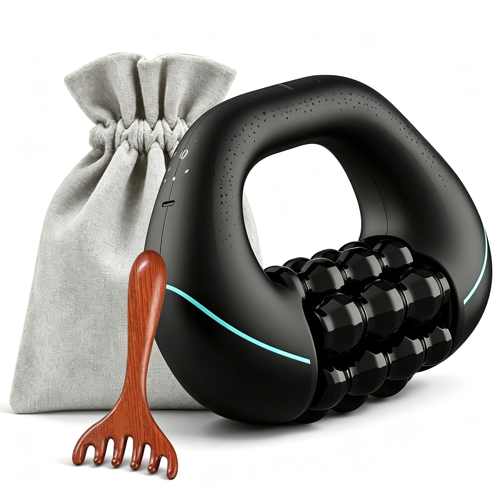 Masseur électrique manuel à rouleaux et percussions – 3 vitesses – Soulagement intégral du corps – Cible les nœuds musculaires avec précision – Apaise les douleurs musculaires du dos (Black)