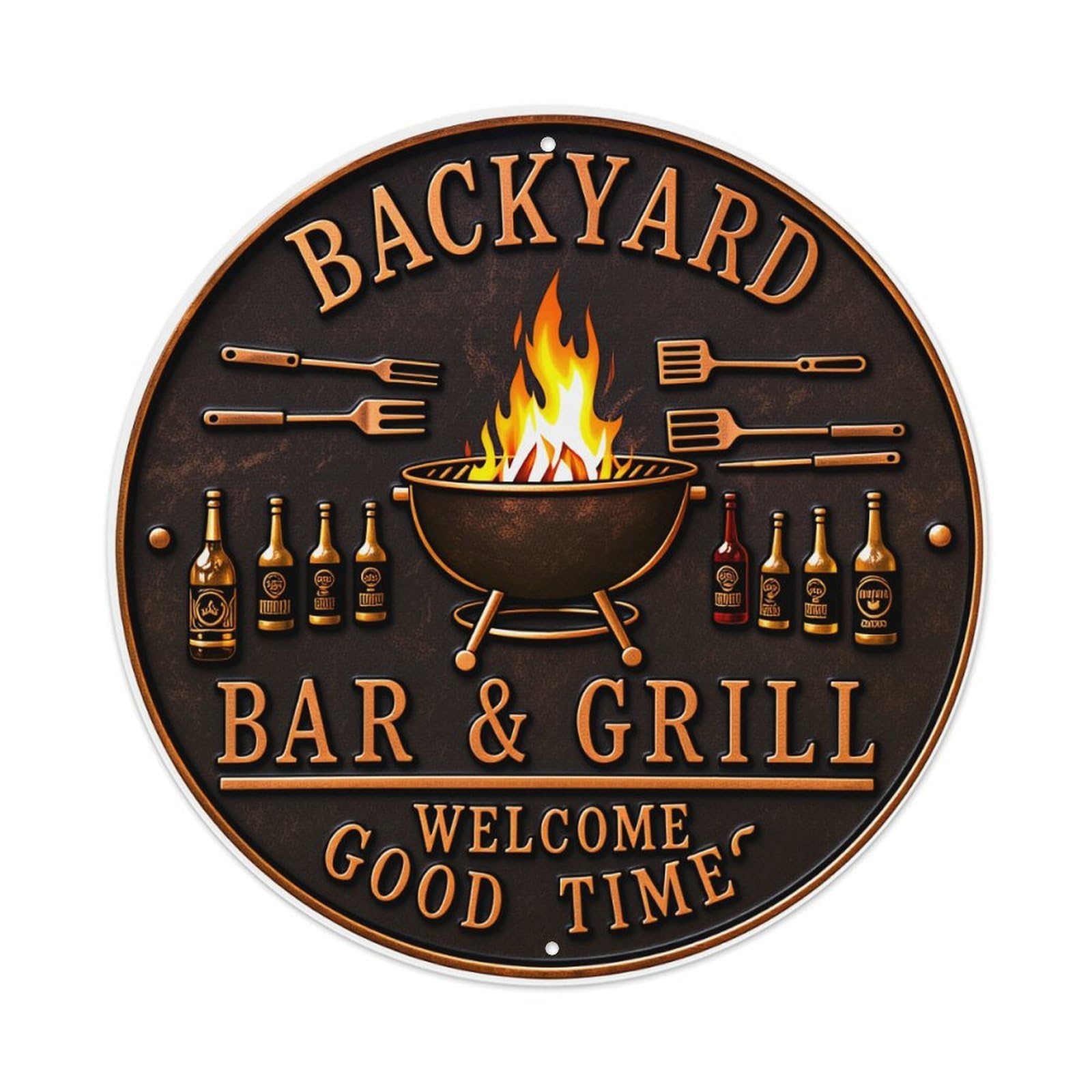 Backyard Bar Grill Welcome Good Times Metal Tin Sign Vintage Garden Bedroom Cafe Bar Man Cave Home Wall Decor Metal Poster 8x8 inches