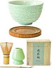 APEX S.K. Premium Japanese Ceremonial Matcha Green Tea Chawan Bowl Full Kit Matcha Whisk Set with Accessories and Tools Bamboo Chasen Matcha Whisk Scoop and Holder (Mint Snow)