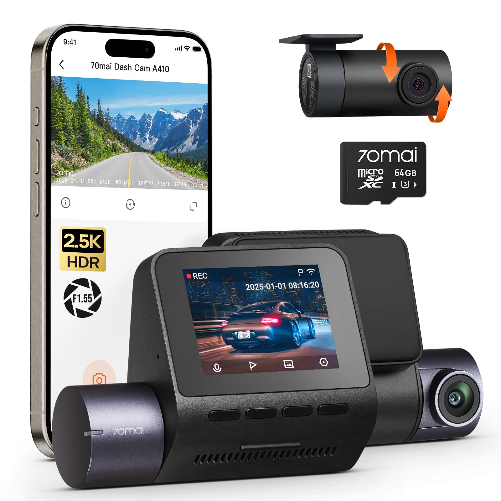 Xiaomi - mai Amazon.com: 70mai Dash Cam Front and Rear - 2.5K+1080P Dual