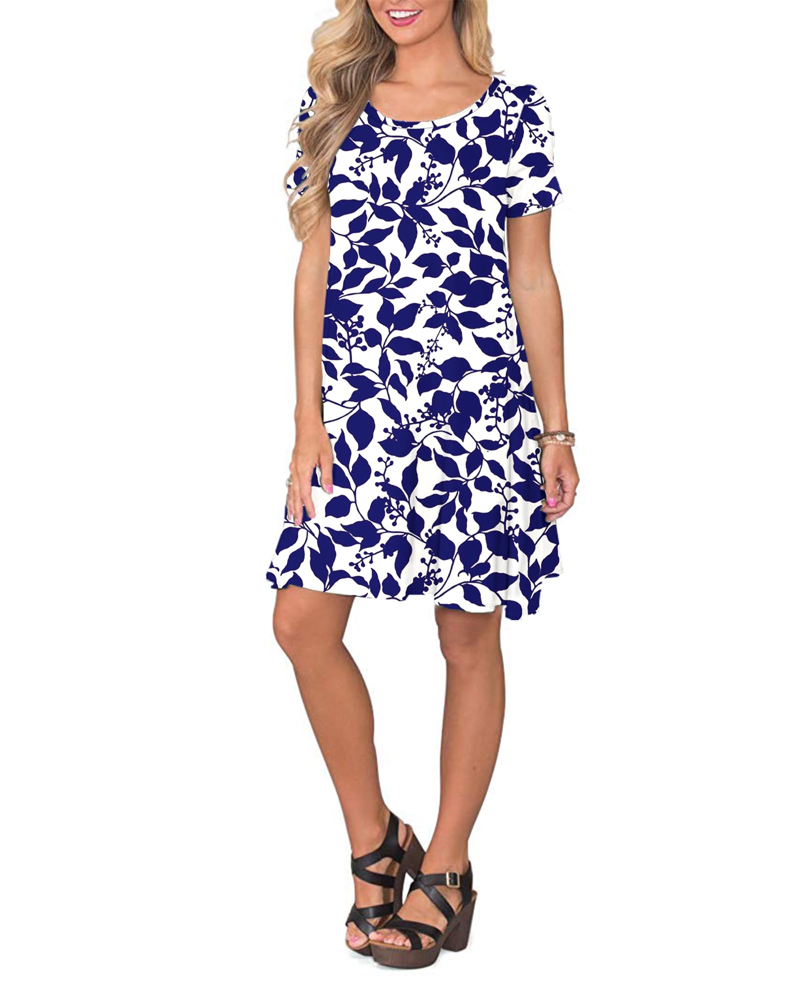 AUSELILY Abito Estivo Donna T-Shirt Casual Vestito a Manica Corta Abiti Corto con Tasche Scollo a Rotondo