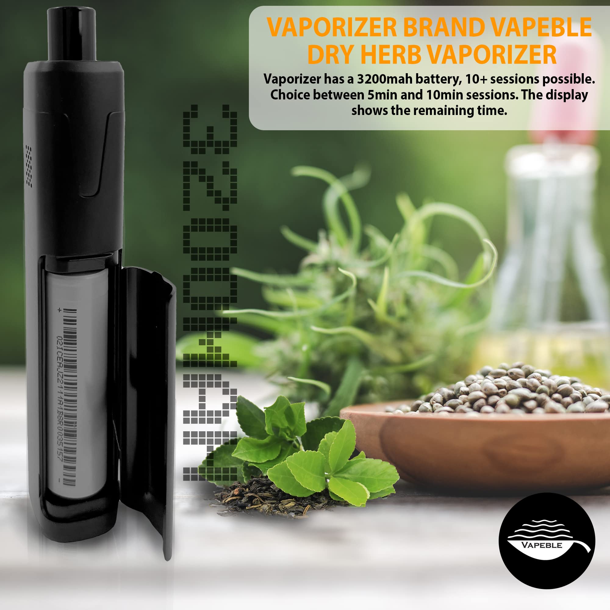 Vaporizer Vapeble moderner Konvektion Verdampfer Glasmundstück, Metallgehäuse wechselbare 3200 mah Batterie, OLED Display stufenloser Temperaturreglung - Verdampft Kräuter, Harze Öle - Kein Nikotin