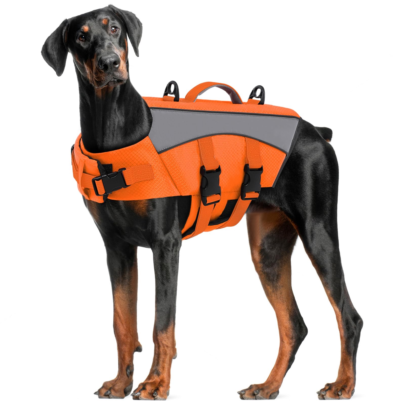 CITÉTOILE Giubbotto Salvagente per Cani - Giacca Galleggiante Riflettente con Maniglia, Galleggianti e Cinture Regolabili per Sicurezza in Acqua, Piscina, Arancione, L