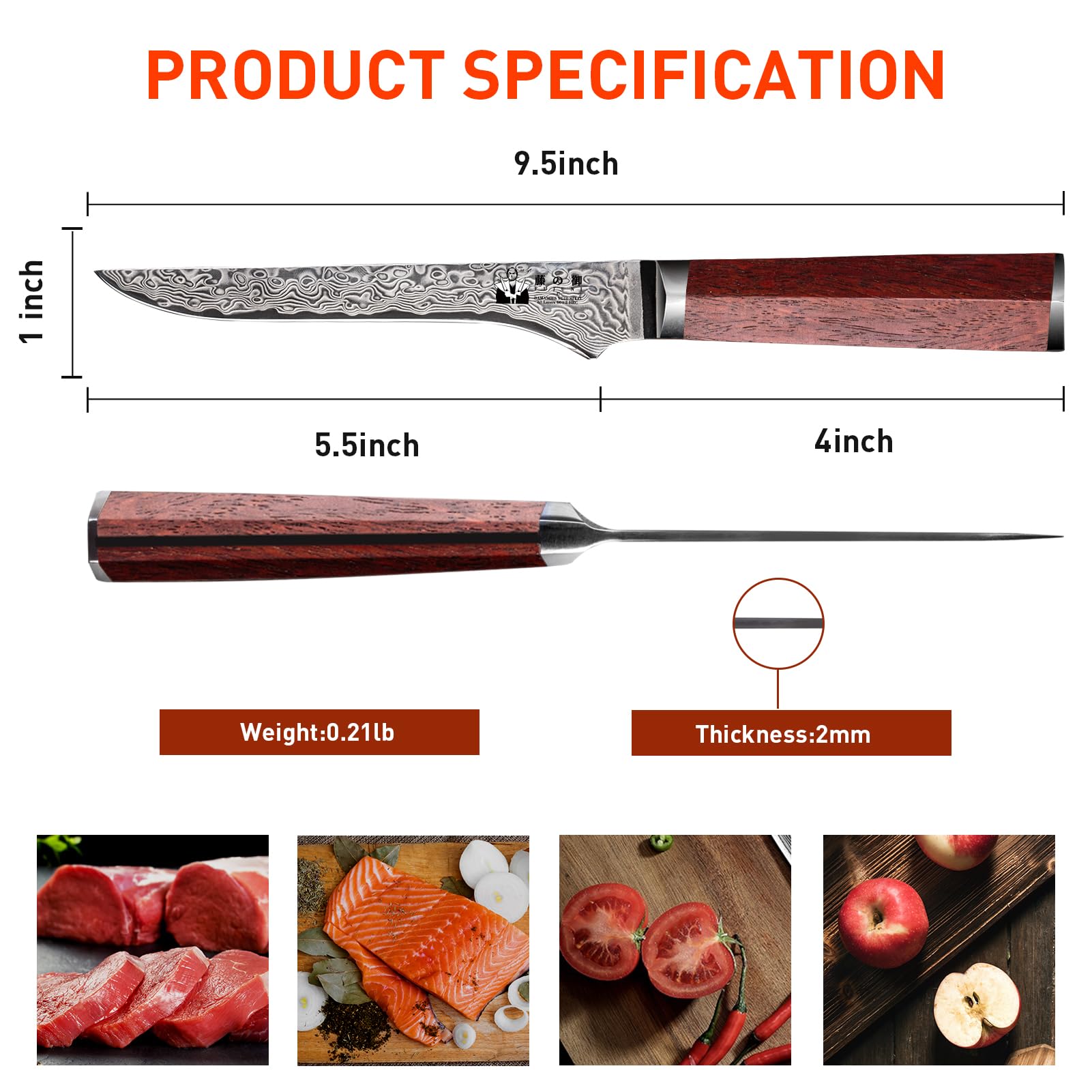Coltelli da Disosso Damasco Coltello per Disossare Professionale 14CM - 67 Strati VG10 Acciaio al Carbonio Alto- Coltello per Filetti con Manico in Legno Naturale e Confezione Regalo