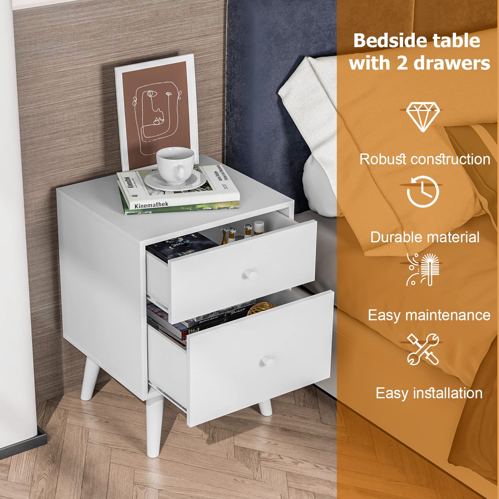 Comodino, Comodino Da Divano A 2Livelli, Tavolino Per La Camera Da Letto Capacita Di Peso Di 17 Kg 40 X 40 X 60 Cm 1 Nero 89788606