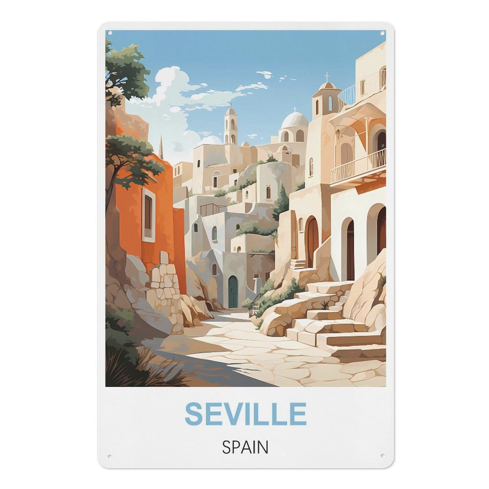 Seville Spain Retro Design Tin Painting Vintage Tin Sign 08x12inch(20x30cm) Wall Art for Home Office Bedroom Living Room Cafes Wall Decor