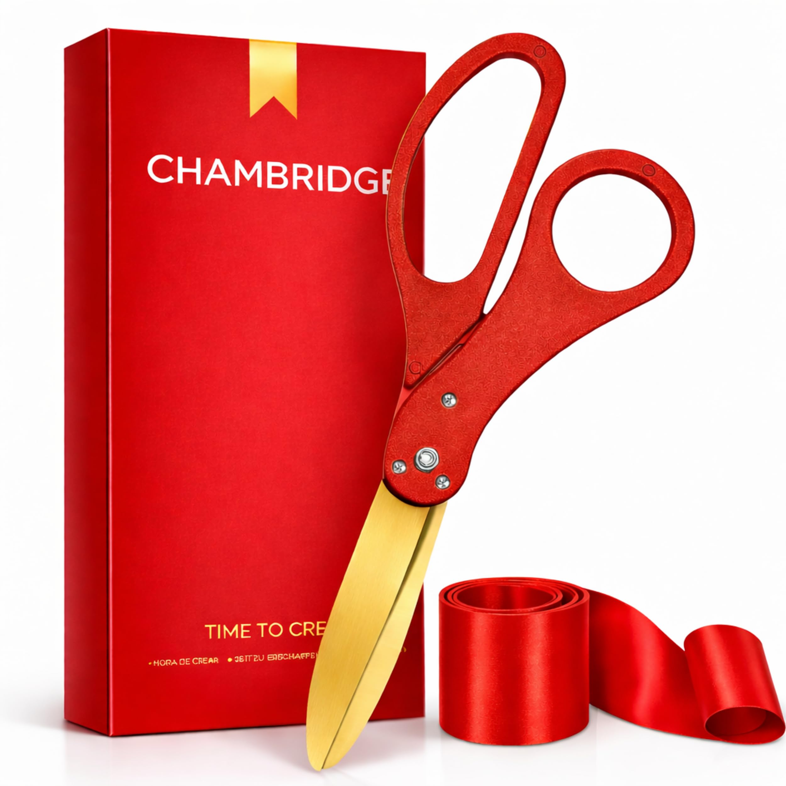 Red Ribbon Cutting Ceremony Kit – 50CM Ribbon Cutting Scissors with Gold Blade and Satin Ribbon Red for Inaugurations & Special Events