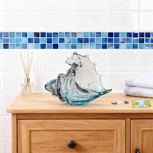 Miniatura 6 de DOVDOV Estatua de caracola de vidrio soplado a mano, figura de arte de vidrio gris, decoración costera del hogar, soporte de TV para sala de estar y