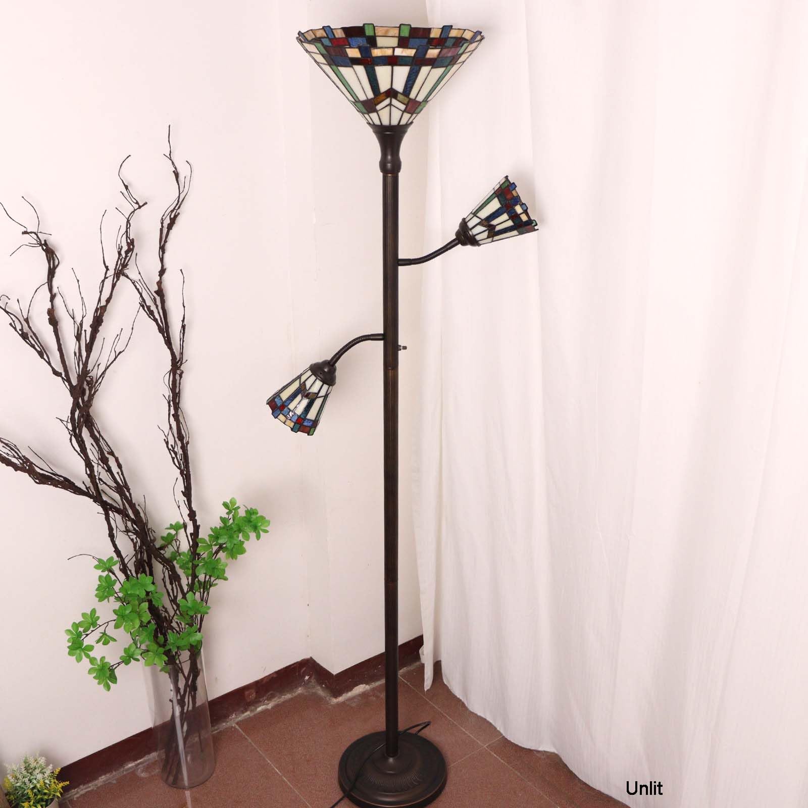 Bieye Tiffany Lampa podłogowa z 3 lampkami do czytania z regulowanymi lampami do czytania, do salonu, wysokość 178 cm (biała, misja)