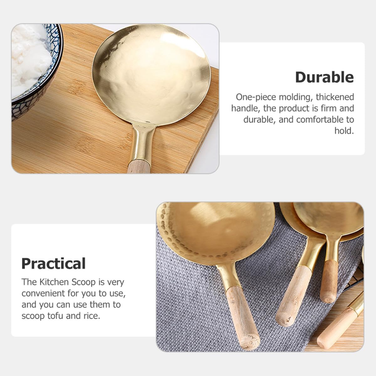 Cucchiaio da Cucina in Rame da 12 Cm per Servire Tofu, Mestolo Portatile Ergonomico per Uso Domestico e Ristoranti, Palette da Cucina Multiuso per Minestra e Riso
