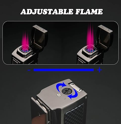 Miniatura 5 de Encendedor de puros de mesa de gran tamaño, resistente al viento, antorcha de metal, encendedor de butano, 4 encendedores recargables con llama roja